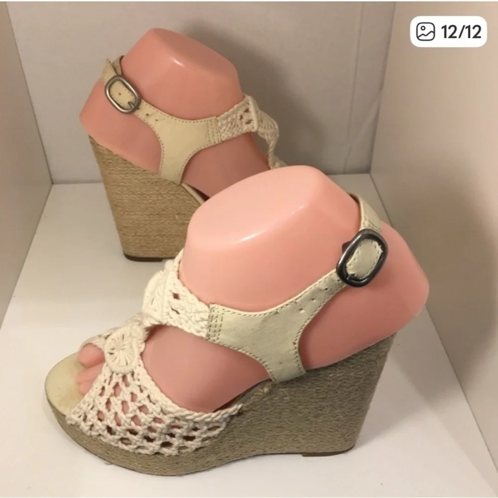 Lucky Brand Woven Cream Wedge Sandals - Women's Espadrille Size 7.5M SB-BA